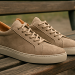 paire de baskets artisanales posees sur banc