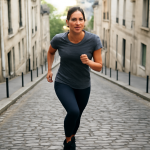 femme montant une côte en ville