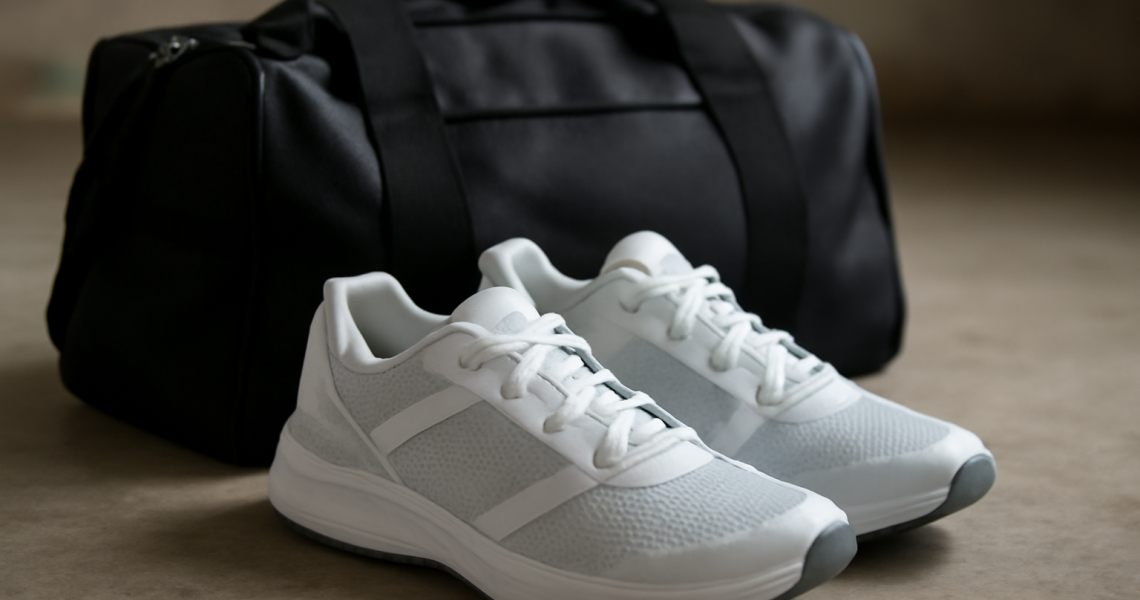 baskets posées près d'un sac d'entraînement