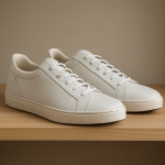 paire de baskets etroites posees sur etagere
