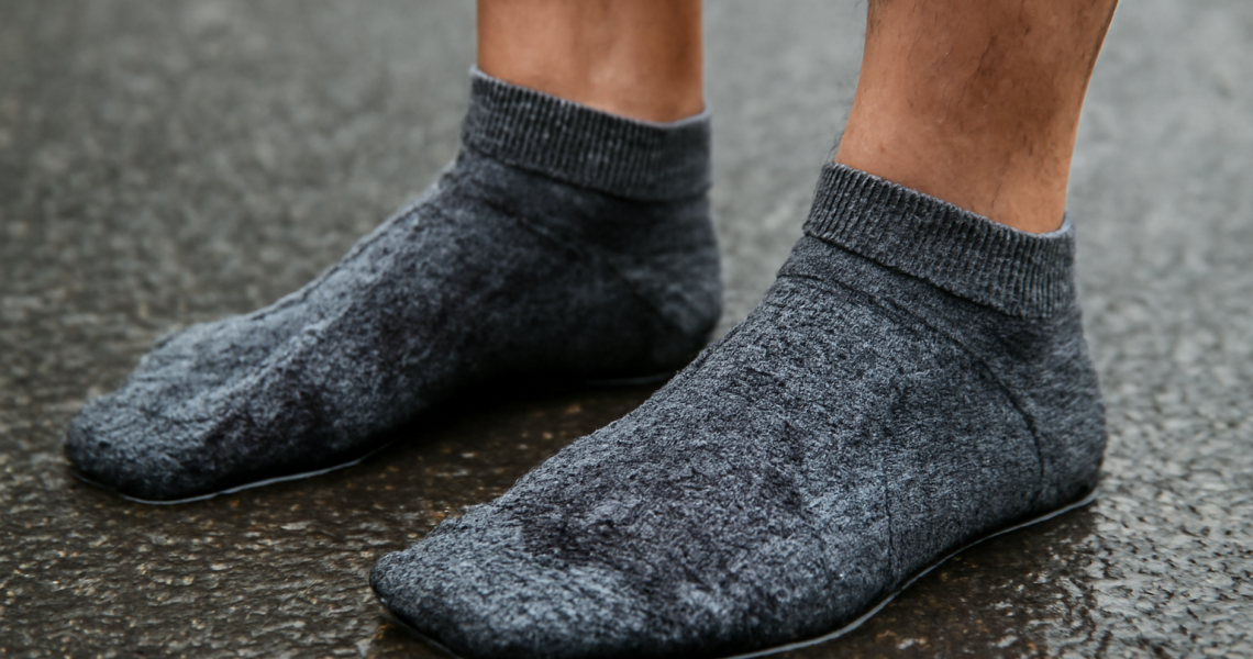 pieds dans des chaussettes de running humides