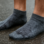 pieds dans des chaussettes de running humides