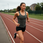 femme courant sur piste en banlieue