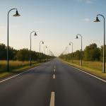 route bitumee bordee de lampadaires