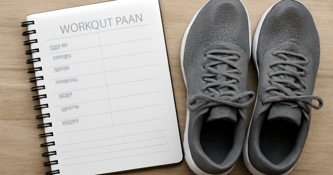 agenda d'entraînement avec chaussures posées à côté