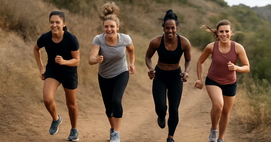 groupe femmes faisant des sprints en côte