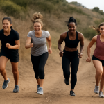 groupe femmes faisant des sprints en côte