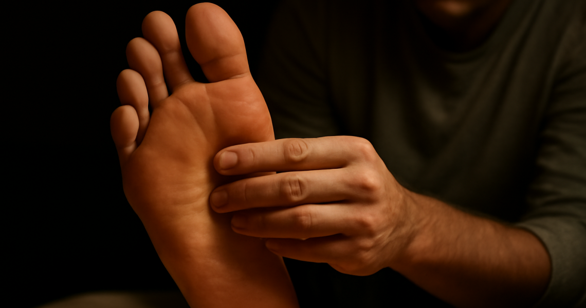 personne examinant son pied sous lumière