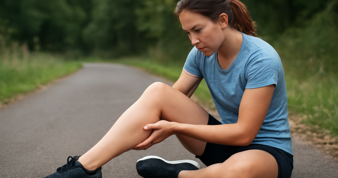 femme massant son mollet après footing