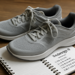 paire de baskets posees sur carnet d'entraînement