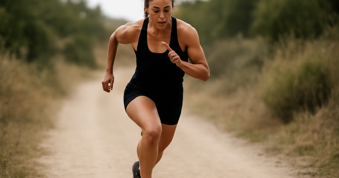 coureuse faisant une serie de sprints sur chemin