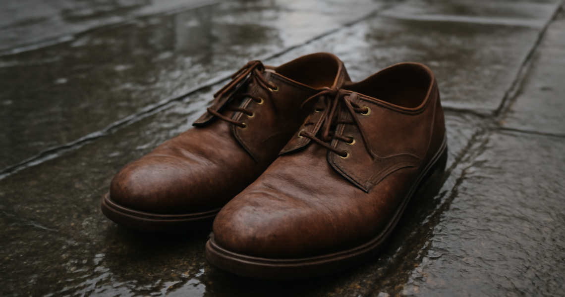 chaussures sur trottoir humide