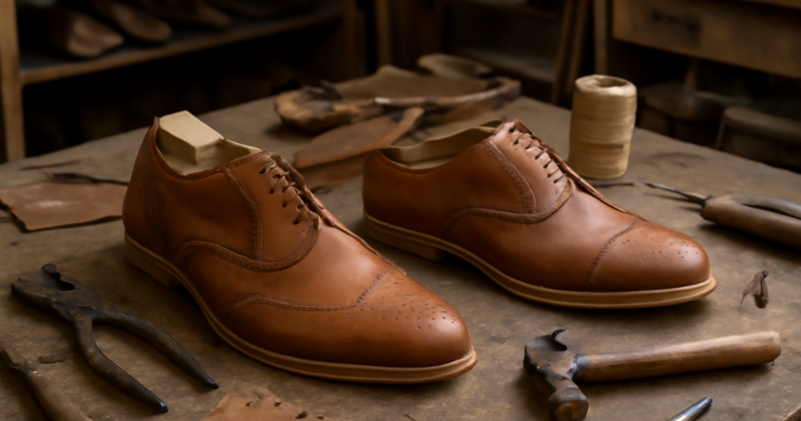atelier artisanal avec chaussures en cours de fabrication