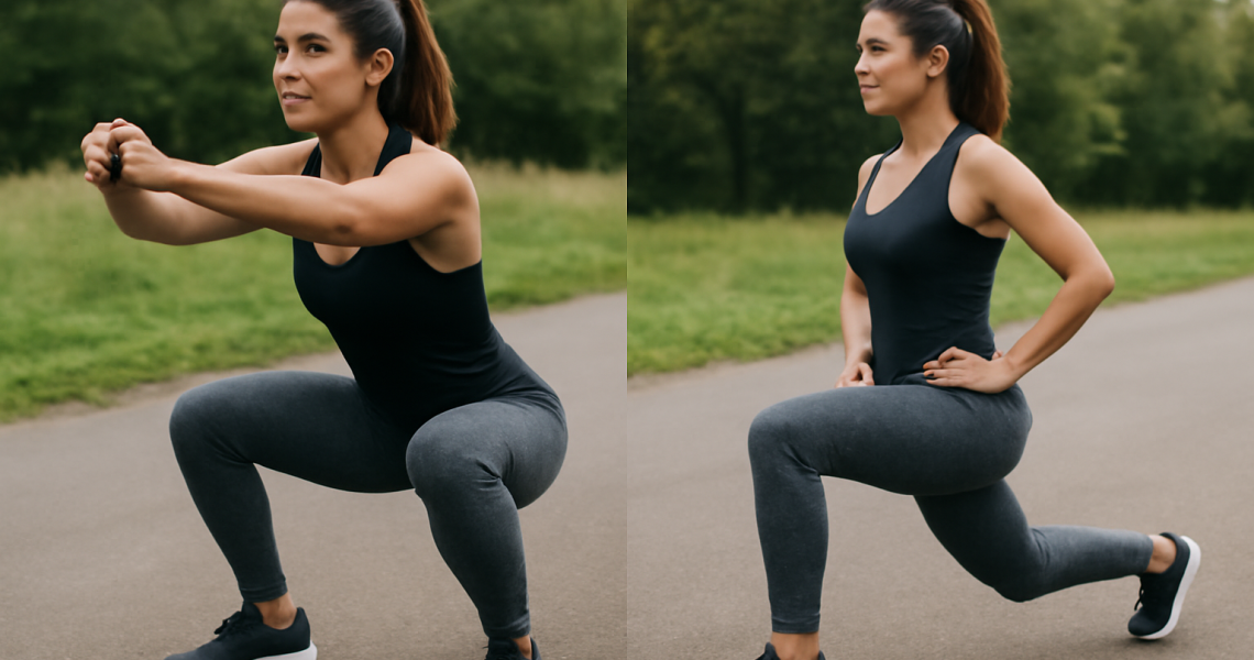 femme faisant squats et fentes en extérieur