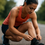 coureuse préparant ses baskets avant course rapide