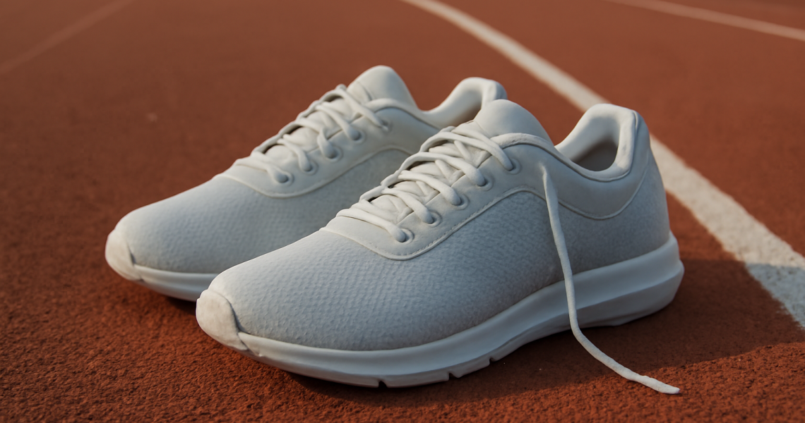 paire de baskets posée au bord d'une piste