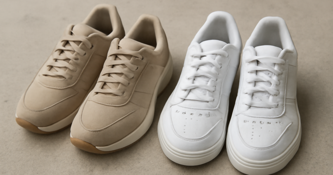 deux paires de baskets côte à côte sur sol