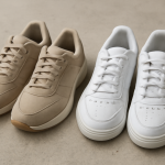 deux paires de baskets côte à côte sur sol