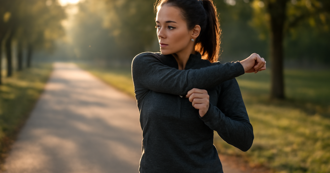 femme s'étirant avant jogging matinal