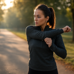 femme s'étirant avant jogging matinal