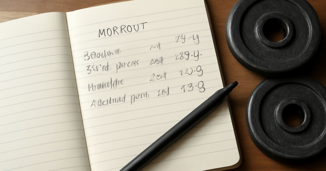 carnet d'entraînement et montre posés sur table
