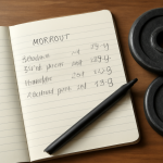 carnet d'entraînement et montre posés sur table