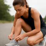 coureuse ajustant chaussures avant entraînement