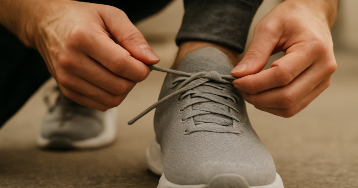 mains ajustant les lacets d'une basket