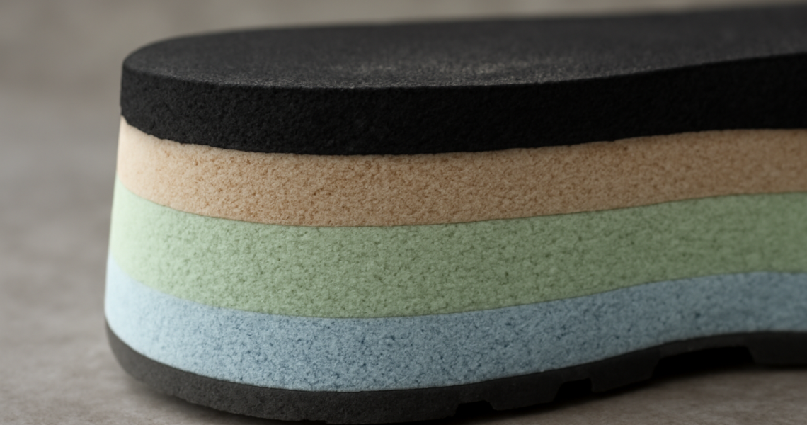semelle coupée montrant couches de mousse