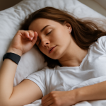 femme allongee avec montre de sommeil au reveil