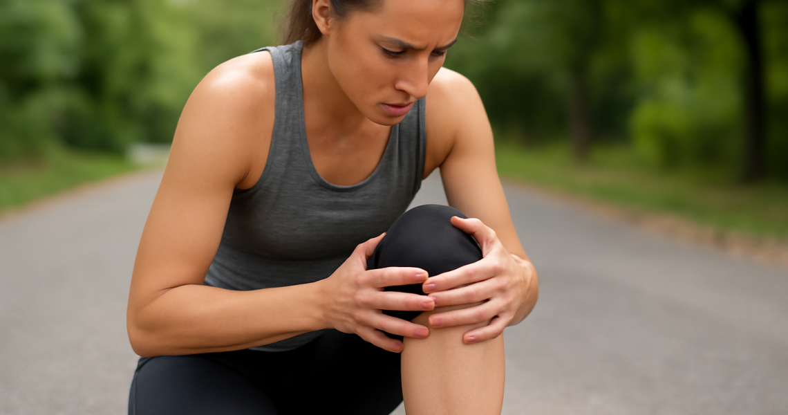 femme massant son genou après jogging