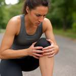 femme massant son genou après jogging