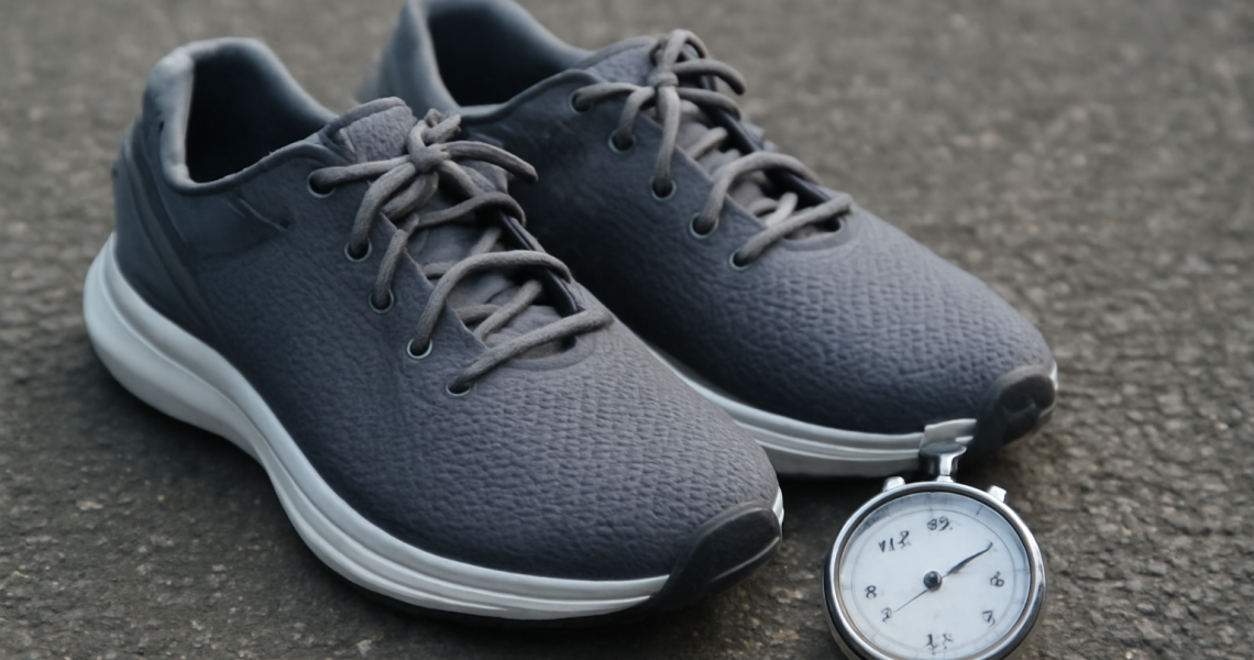 baskets posées sur bitume avec chronomètre