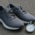 baskets posées sur bitume avec chronomètre