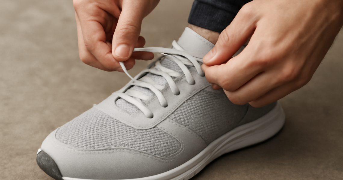 mains ajustant lacets d'une basket