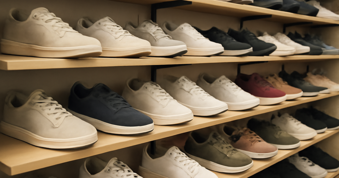 rayon de baskets variées en boutique