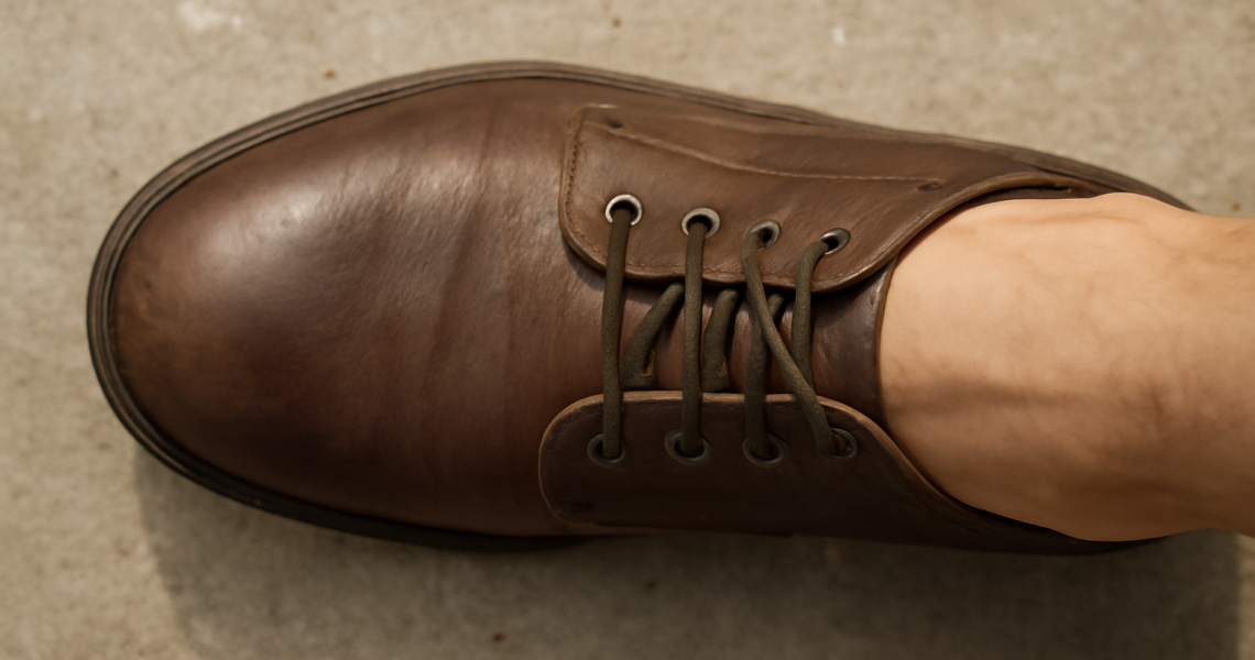 pied vu de dessus dans une chaussure serree
