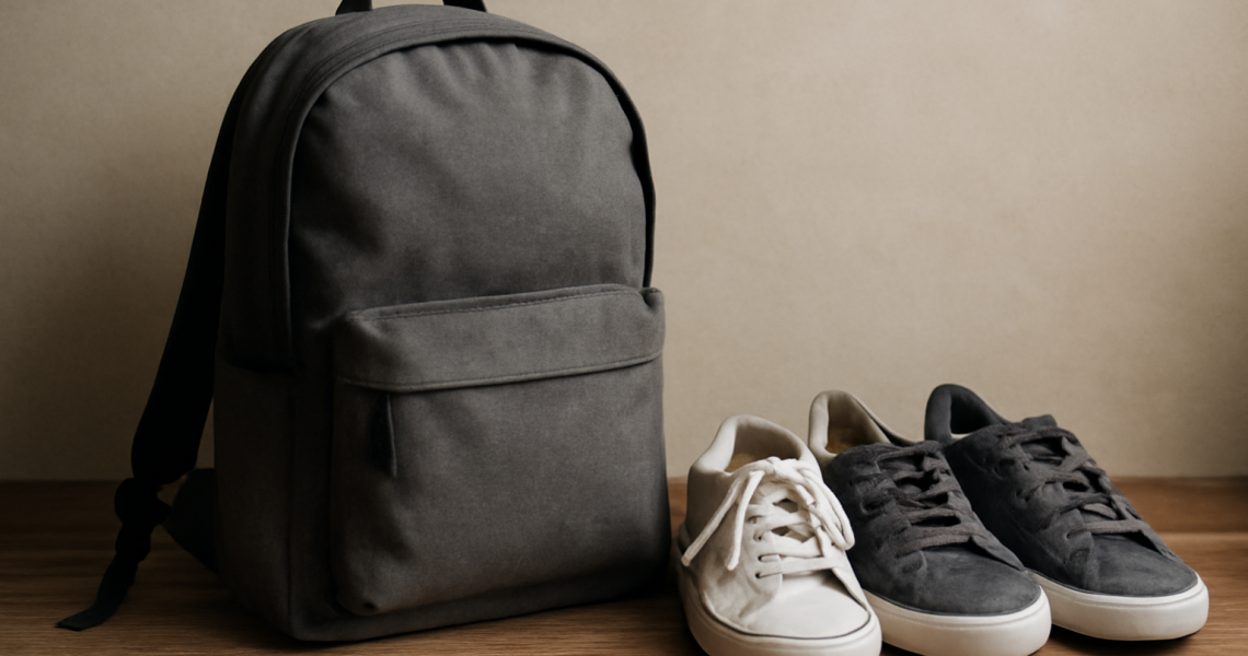 sac à dos avec deux paires de baskets