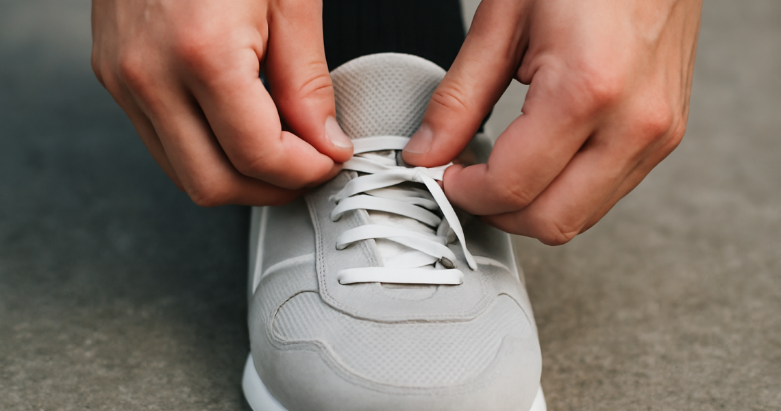 mains ajustant des lacets sur une basket