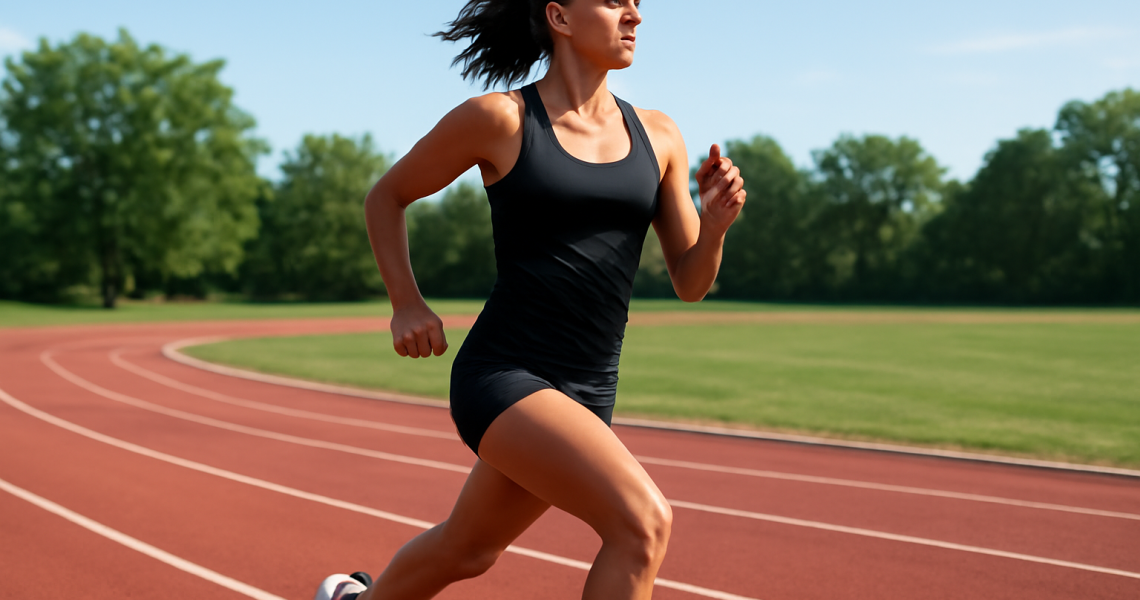 femme courant sur piste par temps clair