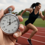 chronomètre et coureuse sur piste
