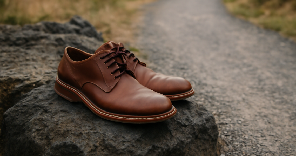 chaussures sur basalte et chemin