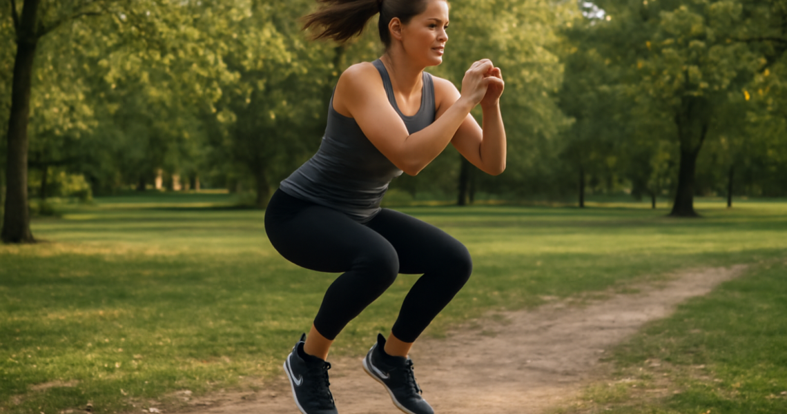 femme faisant sauts pliometriques en parc