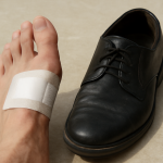 pied avec pansement et chaussure à côté