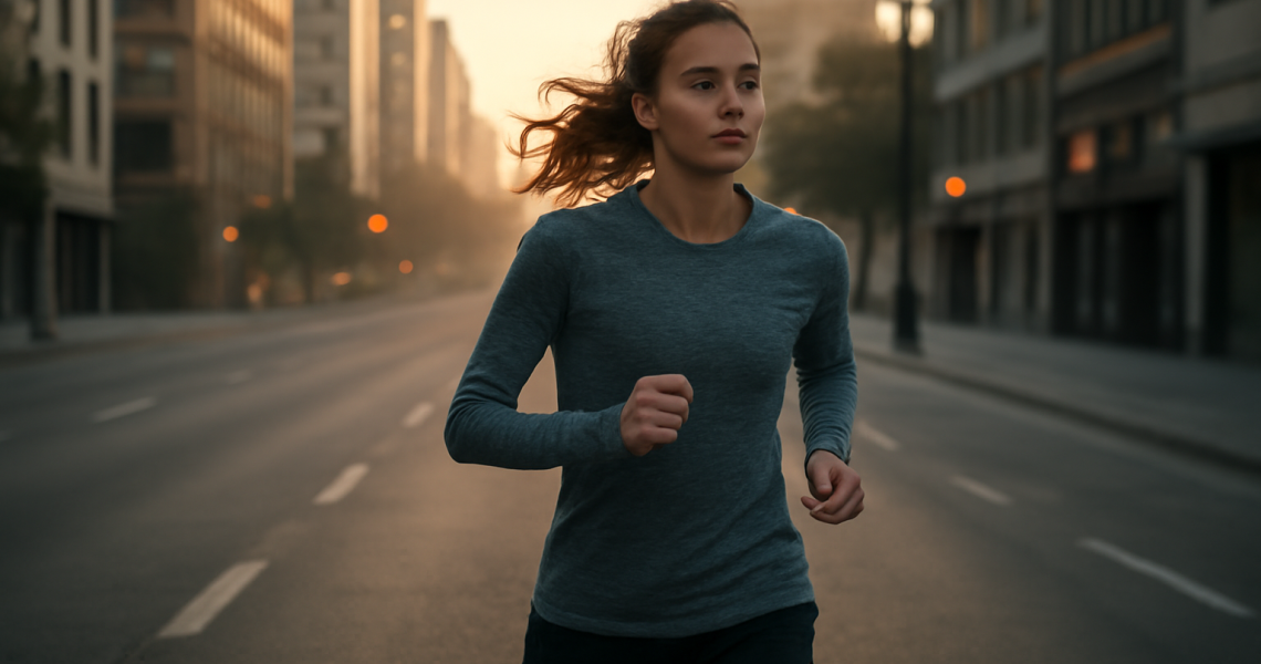 femme courant au petit matin en ville
