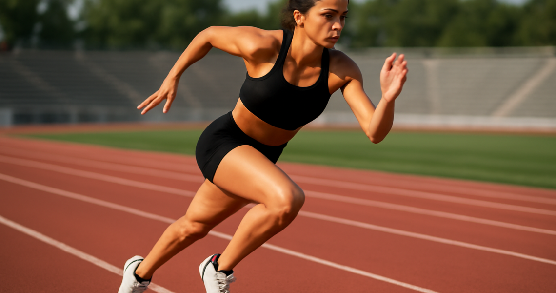 piste avec coureuse en acceleration