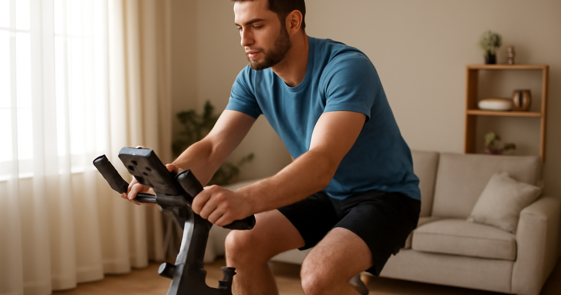 personne faisant vélo d'appartement en intérieur