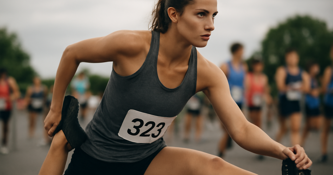 coureuse s'étirant avant départ de course