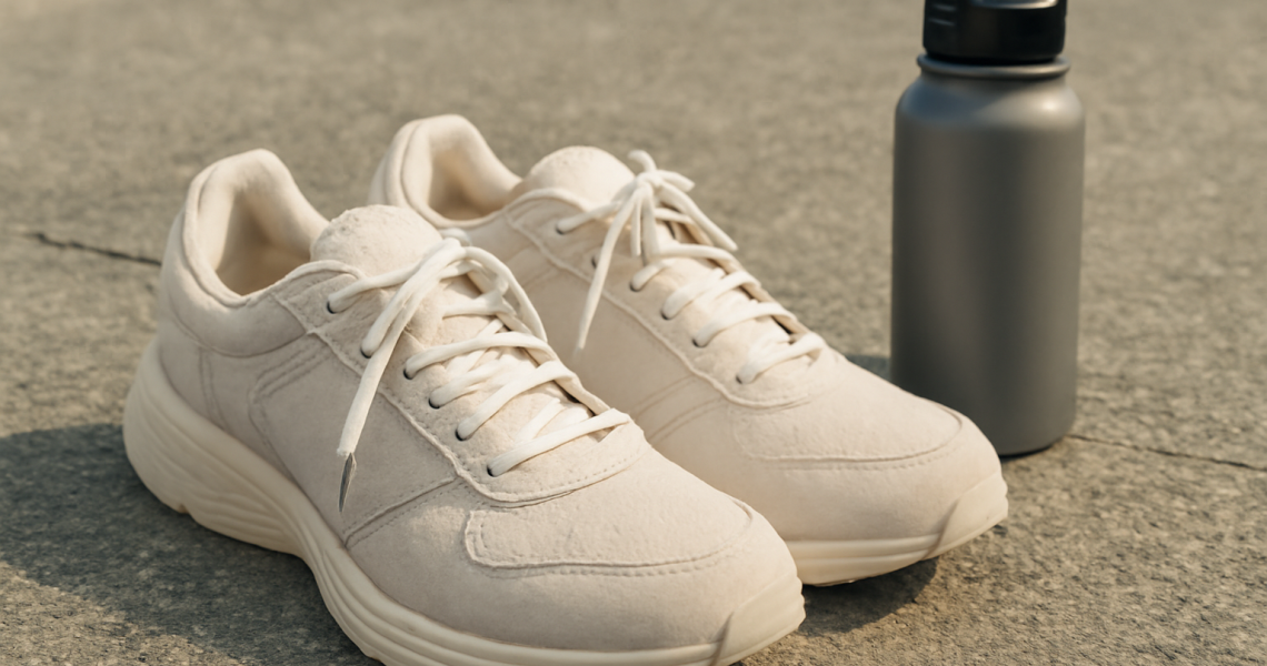 paire de baskets posée près d'une gourde