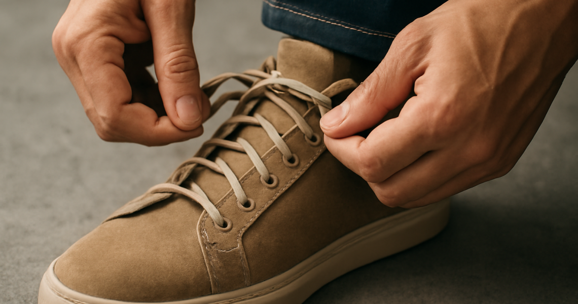 mains réajustant des lacets sur une chaussure